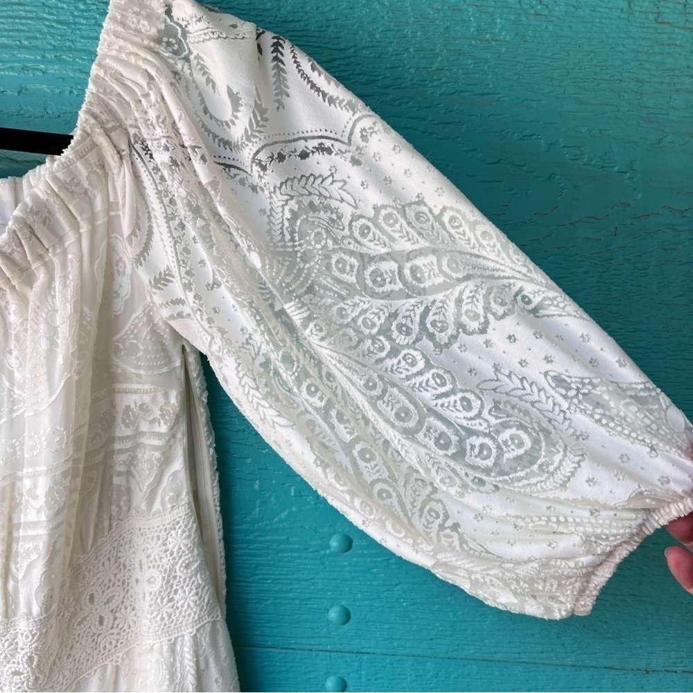 Farm Rio Anthropologie Elliot Ivory Off the Shoulder Elegant Jumpsuit SI… - Picture 9 of 15